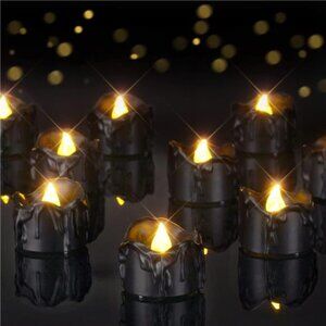 24-Pack Melting Black Candles Battery Operated Tea Lights, Halloween Flameless